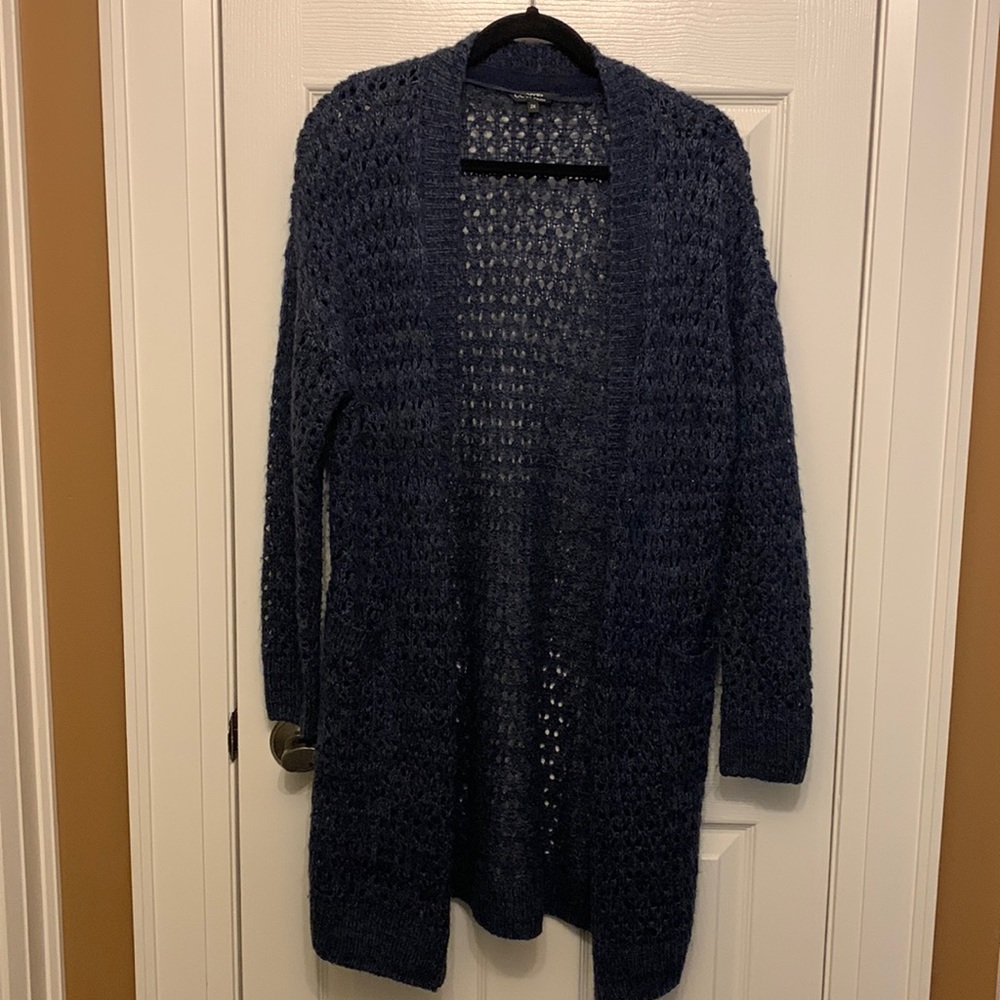Extra Long Blue Knit Cardigan